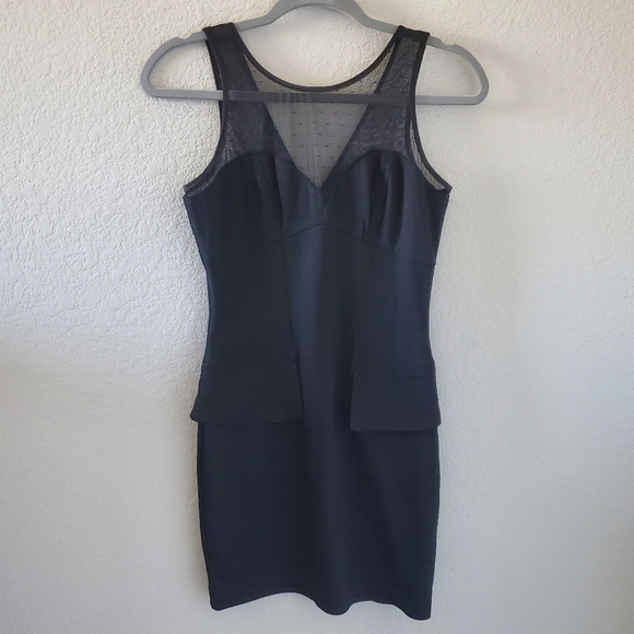 Costa Blanca black mesh mix media peplum mini dress - Picture 1 of 8